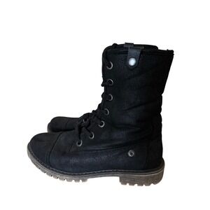 Roxy Womens 9 Black Lace Up Combat Boots Faux Fur Lined FoldDown Moto Whimsigoth